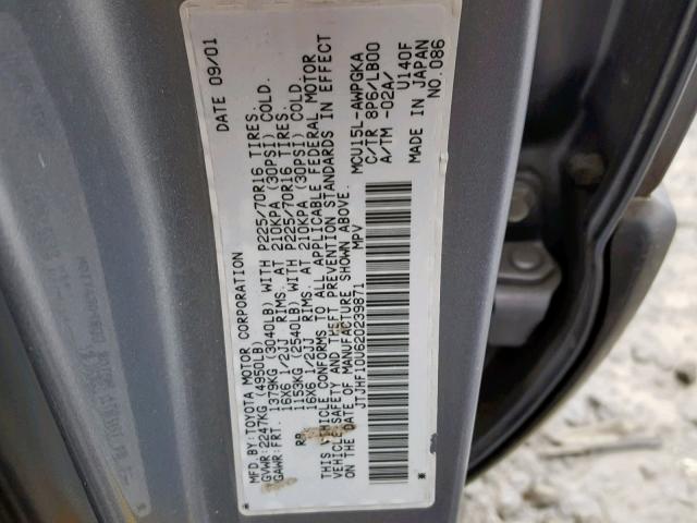 JTJHF10U620239871 - 2002 LEXUS RX 300 GRAY photo 10