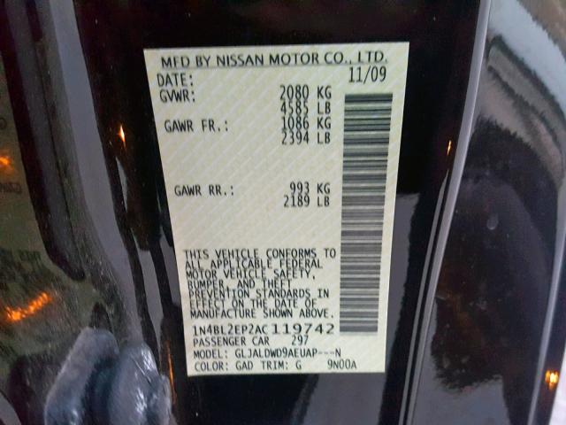 1N4BL2EP2AC119742 - 2010 NISSAN ALTIMA SR BLACK photo 10