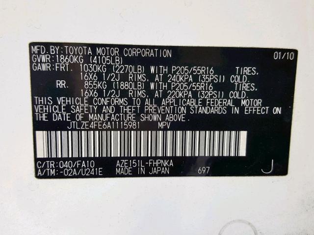 JTLZE4FE6A1115981 - 2010 TOYOTA SCION XB Ağ foto 10