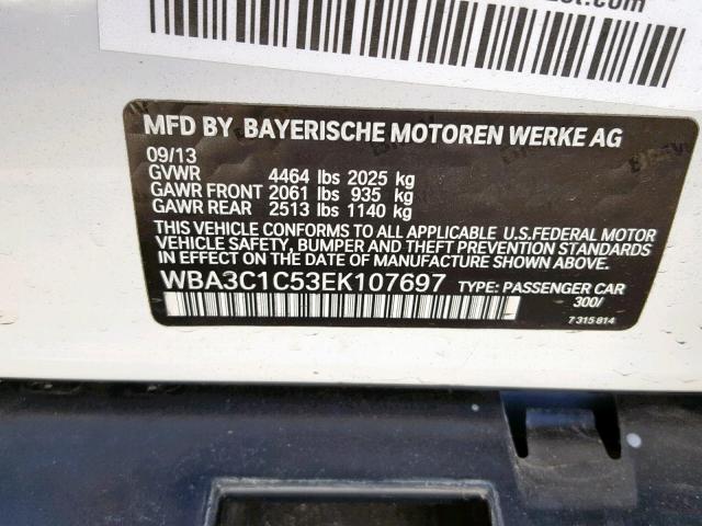 WBA3C1C53EK107697 - 2014 BMW 328 I SULE WHITE photo 10