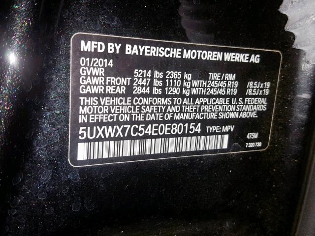 5UXWX7C54E0E80154 - 2014 BMW X3 XDRIVE3 BLACK photo 10