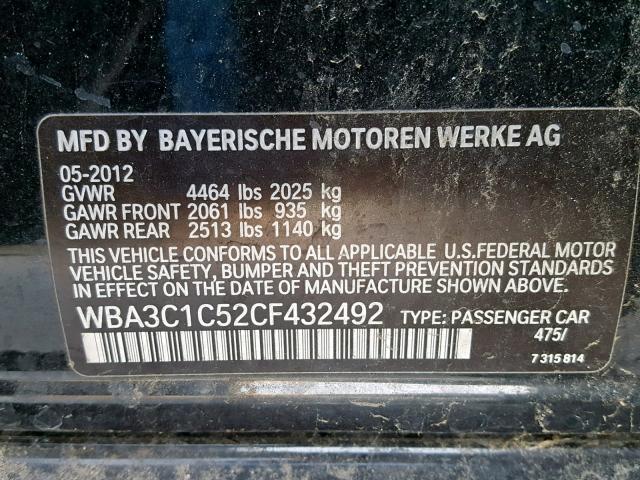 WBA3C1C52CF432492 - 2012 BMW 328 I SULE BLACK photo 10