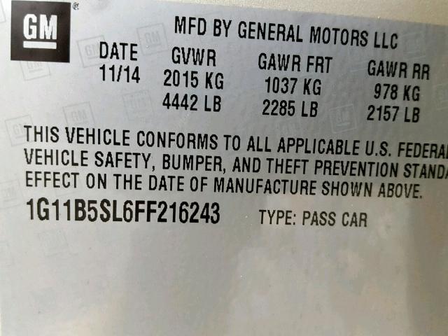 1G11B5SL6FF216243 - 2015 CHEVROLET MALIBU LS 金色 照片 10