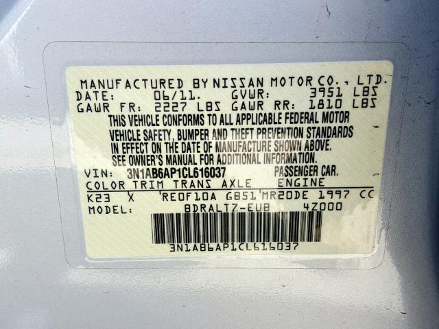 3N1AB6AP1CL616037 - 2012 NISSAN SENTRA 2.0 SILVER photo 10