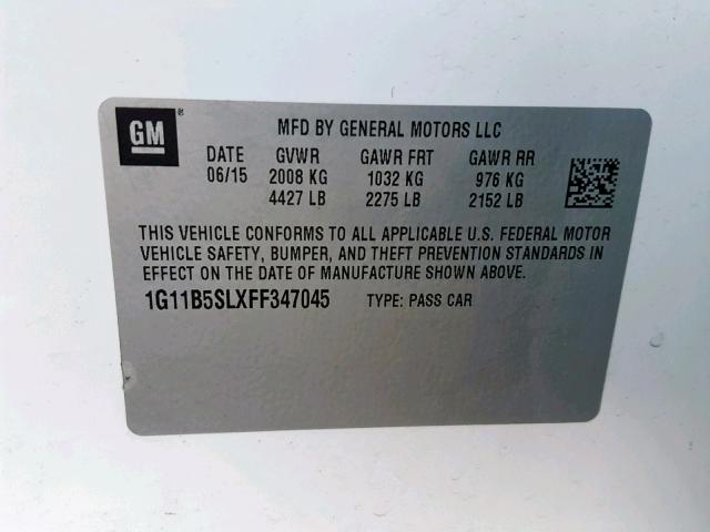 1G11B5SLXFF347045 - 2015 CHEVROLET MALIBU LS 白色 照片 10