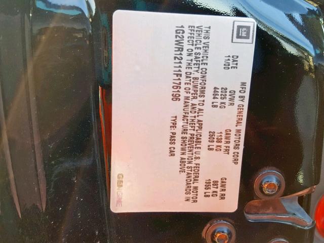 1G2WR12111F176196 - 2001 PONTIAC GRAND PRIX BLACK photo 10