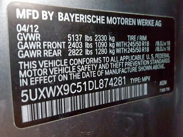 5UXWX9C51DL874281 - 2013 BMW X3 XDRIVE2 SILVER photo 10