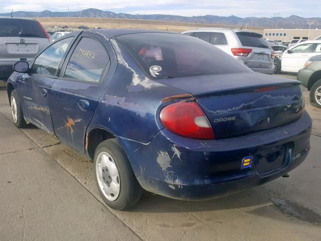 1B3ES46C9YD799856 - 2000 DODGE NEON BASE BLUE photo 3