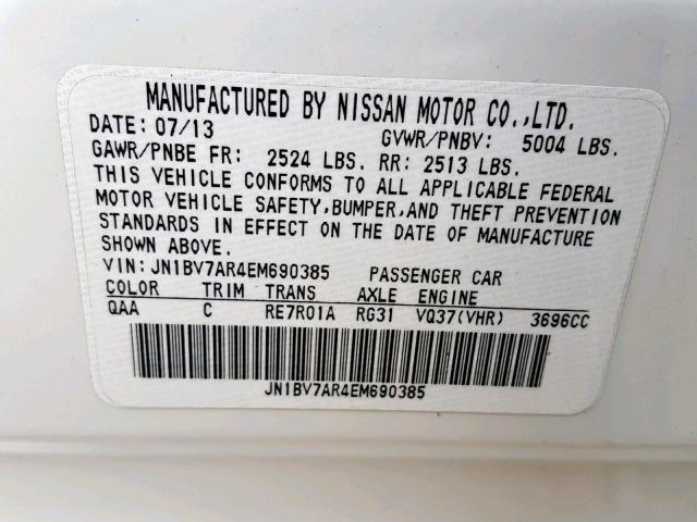 JN1BV7AR4EM690385 - 2014 INFINITI Q50 BASE WHITE photo 10