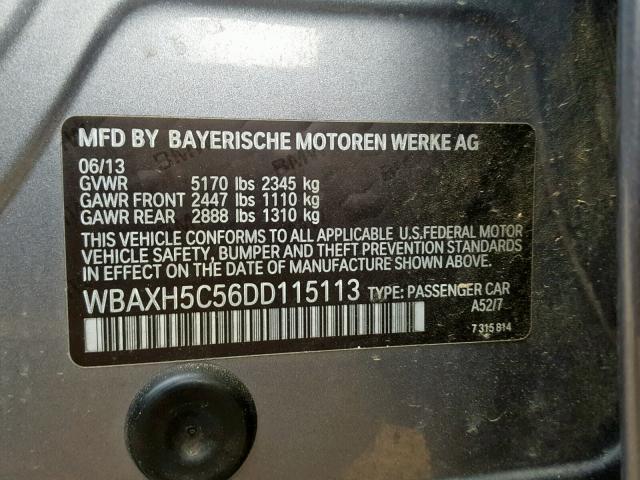 WBAXH5C56DD115113 - 2013 BMW 528 XI GRAY photo 10