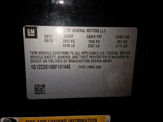 1G1ZC5E18BF101440 - 2011 CHEVROLET MALIBU 1LT 黑色 照片 10