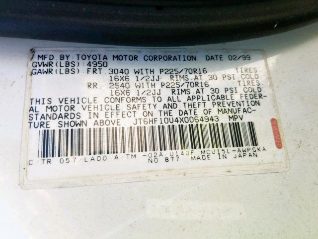 JT6HF10U4X0064943 - 1999 LEXUS RX 300 WHITE photo 10