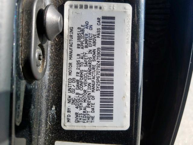 5Y2SP67079Z475909 - 2009 PONTIAC VIBE BLACK photo 10