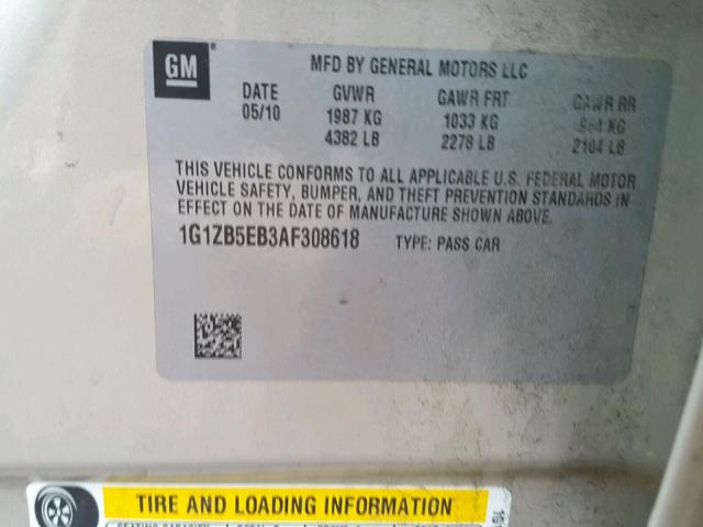 1G1ZB5EB3AF308618 - 2010 CHEVROLET MALIBU LS Qızıl foto 10