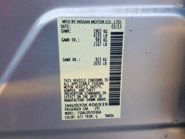 1N4AZ0CP2DC406939 - 2013 NISSAN LEAF S SILVER photo 10