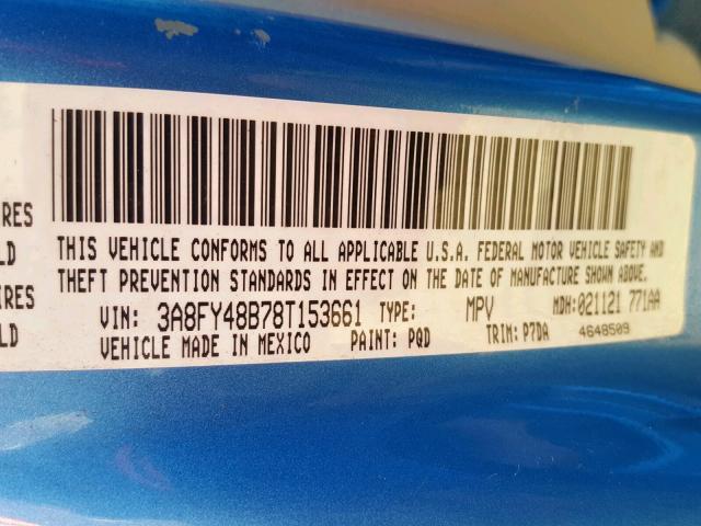 3A8FY48B78T153661 - 2008 CHRYSLER PT CRUISER BLUE photo 10