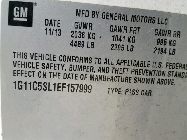 1G11C5SL1EF157999 - 2014 CHEVROLET MALIBU 1LT WHITE photo 10