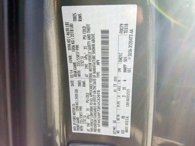 1FMCU0F72EUC63978 - 2014 FORD ESCAPE S SILVER photo 10