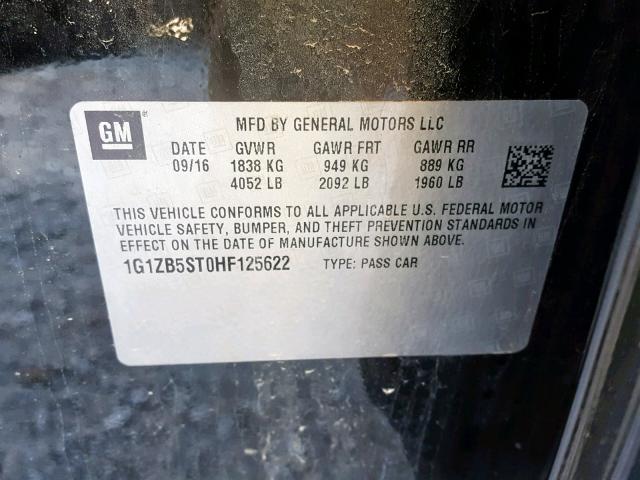1G1ZB5ST0HF125622 - 2017 CHEVROLET MALIBU LS BLACK photo 10