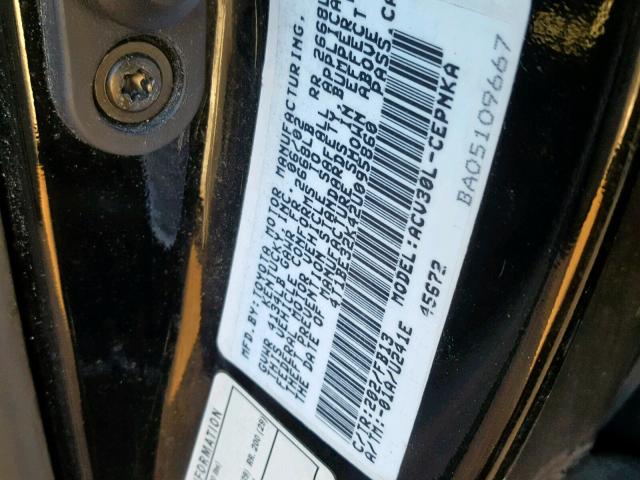 4T1BE32K42U095860 - 2002 TOYOTA CAMRY LE BLACK photo 10