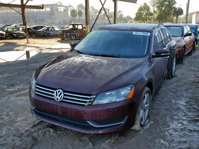 1VWBP7A38DC117297 - 2013 VOLKSWAGEN PASSAT SE BURGUNDY photo 2