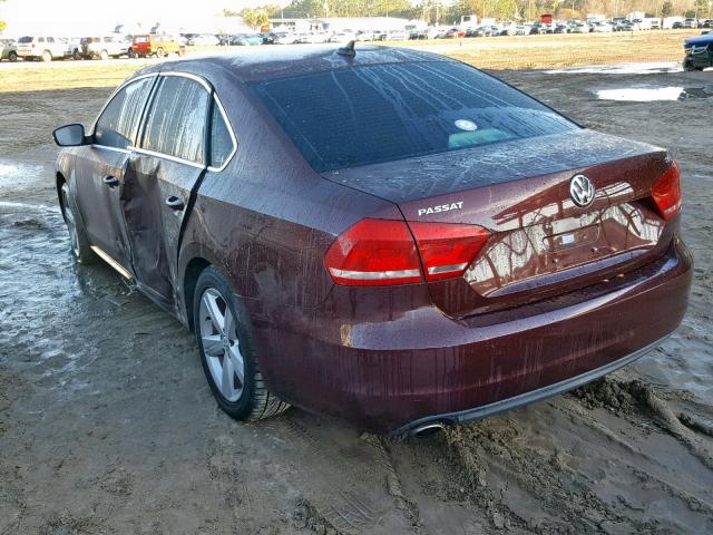 1VWBP7A38DC117297 - 2013 VOLKSWAGEN PASSAT SE BURGUNDY photo 3