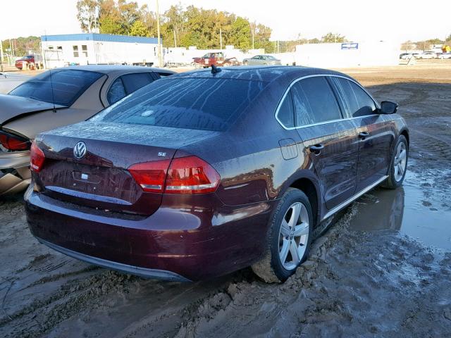 1VWBP7A38DC117297 - 2013 VOLKSWAGEN PASSAT SE BURGUNDY photo 4