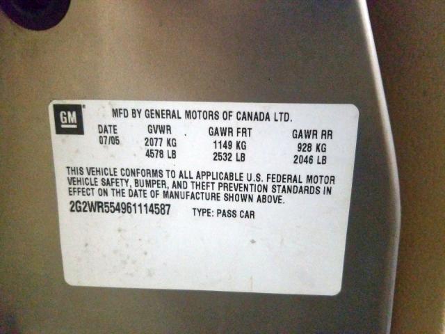 2G2WR554961114587 - 2006 PONTIAC GRAND PRIX TAN photo 10
