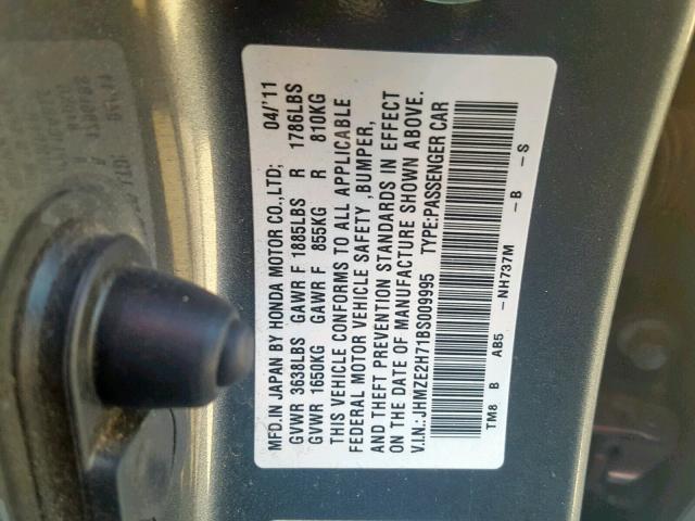 JHMZE2H71BS009995 - 2011 HONDA INSIGHT EX GRAY photo 10