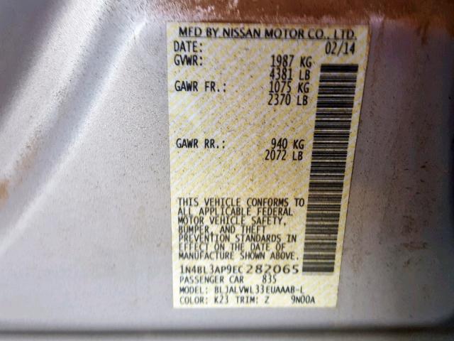 1N4BL3AP9EC282065 - 2014 NISSAN ALTIMA 3.5 SILVER photo 10