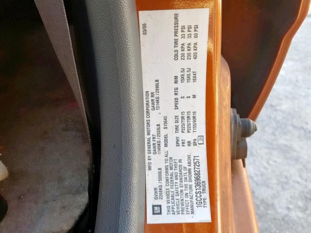 1GCCS136968272571 - 2006 CHEVROLET COLORADO ORANGE photo 10