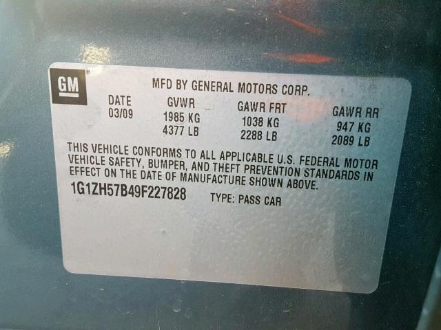 1G1ZH57B49F227828 - 2009 CHEVROLET MALIBU 1LT GREEN photo 10