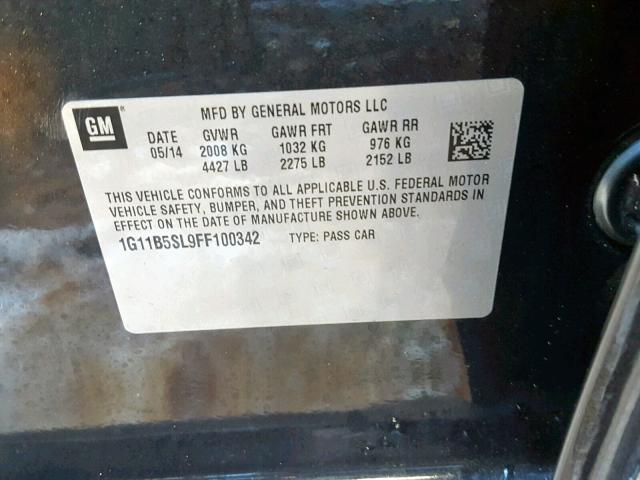 1G11B5SL9FF100342 - 2015 CHEVROLET MALIBU LS BLACK photo 10