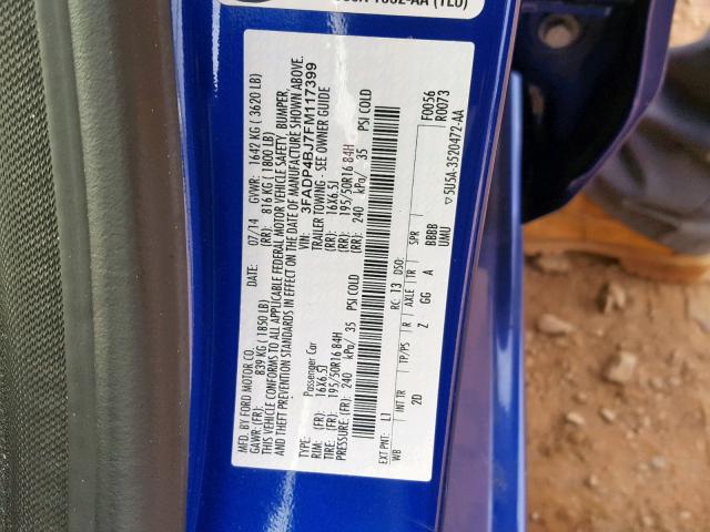 3FADP4BJ7FM117399 - 2015 FORD FIESTA SE BLUE photo 10