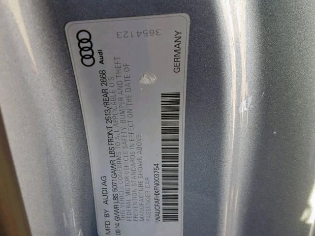 WAUCFAFHXFN003754 - 2015 AUDI A5 PREMIUM SILVER photo 10