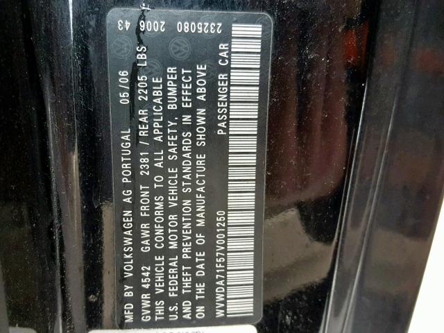 WVWDA71F57V001250 - 2007 VOLKSWAGEN EOS 2.0T S BLACK photo 10