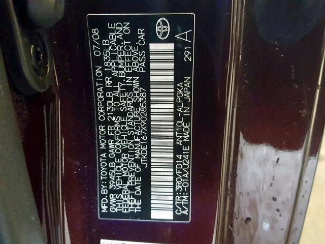 JTKDE167X90285387 - 2009 TOYOTA SCION TC Bordo foto 10