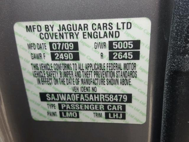 SAJWA0FA5AHR58479 - 2010 JAGUAR XF LUXURY GRAY photo 10