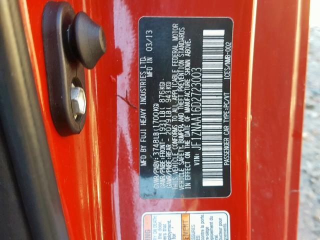 JF1ZNAA16D2723003 - 2013 TOYOTA SCION FR-S RED photo 10
