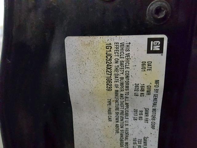 1G1JC524X27106239 - 2002 CHEVROLET CAVALIER B BLACK photo 10