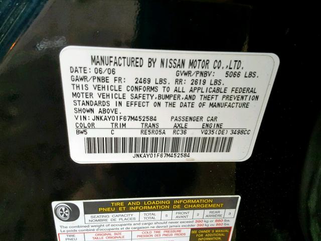 JNKAY01F67M452584 - 2007 INFINITI M35 BASE BLUE photo 10