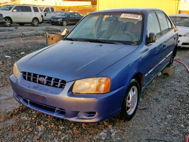 KMHCG45C02U272316 - 2002 HYUNDAI ACCENT GL BLUE photo 2