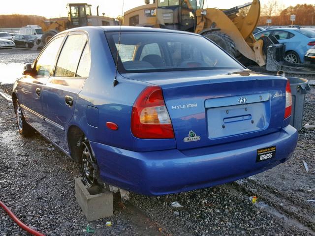 KMHCG45C02U272316 - 2002 HYUNDAI ACCENT GL BLUE photo 3