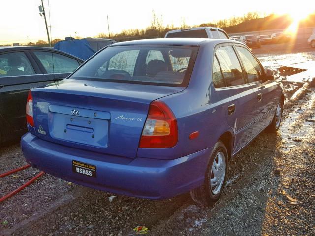 KMHCG45C02U272316 - 2002 HYUNDAI ACCENT GL BLUE photo 4