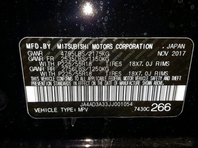 JA4AD3A33JJ001054 - 2018 MITSUBISHI OUTLANDER BLACK photo 10