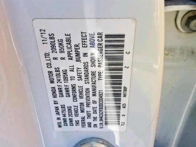 JH4CU2F80DC004921 - 2013 ACURA TSX SE WHITE photo 10