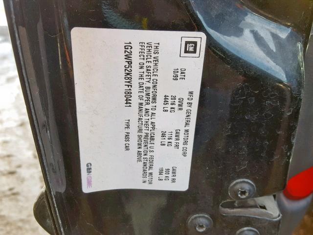 1G2WP52K8YF180441 - 2000 PONTIAC GRAND PRIX BLACK photo 10