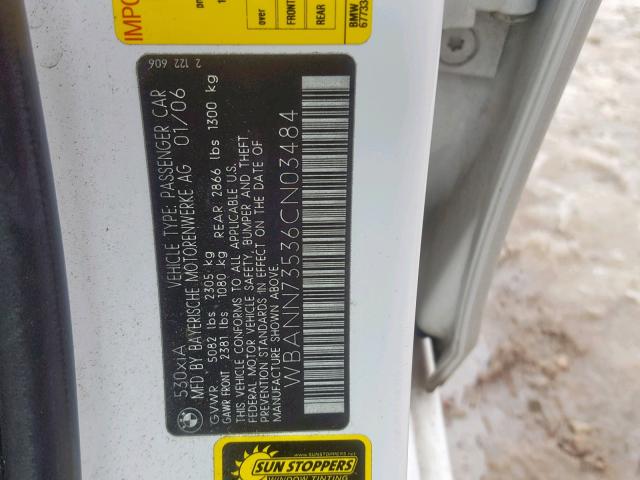 WBANN73536CN03484 - 2006 BMW 530 XIT WHITE photo 10