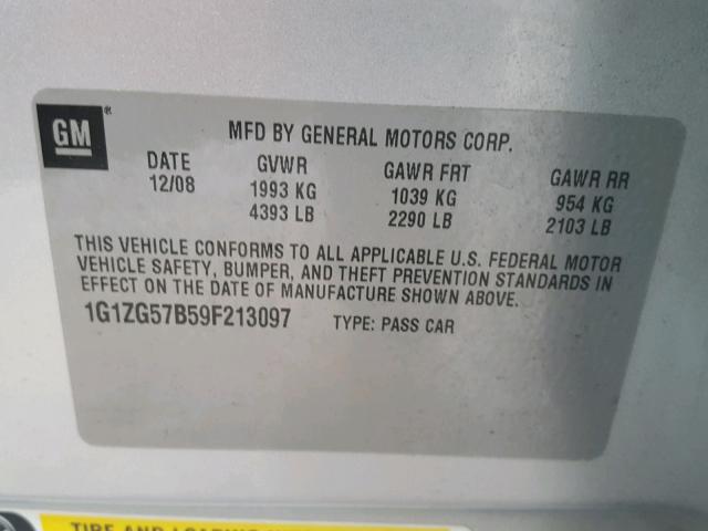 1G1ZG57B59F213097 - 2009 CHEVROLET MALIBU LS 银色 照片 10