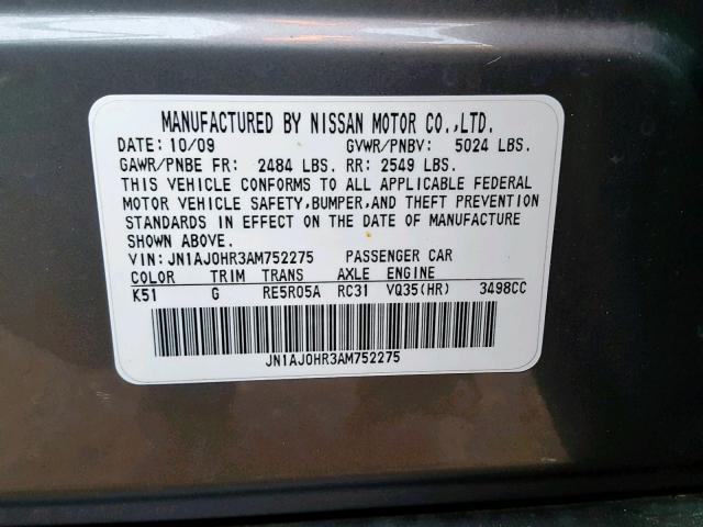 JN1AJ0HR3AM752275 - 2010 INFINITI EX35 BASE Boz foto 10